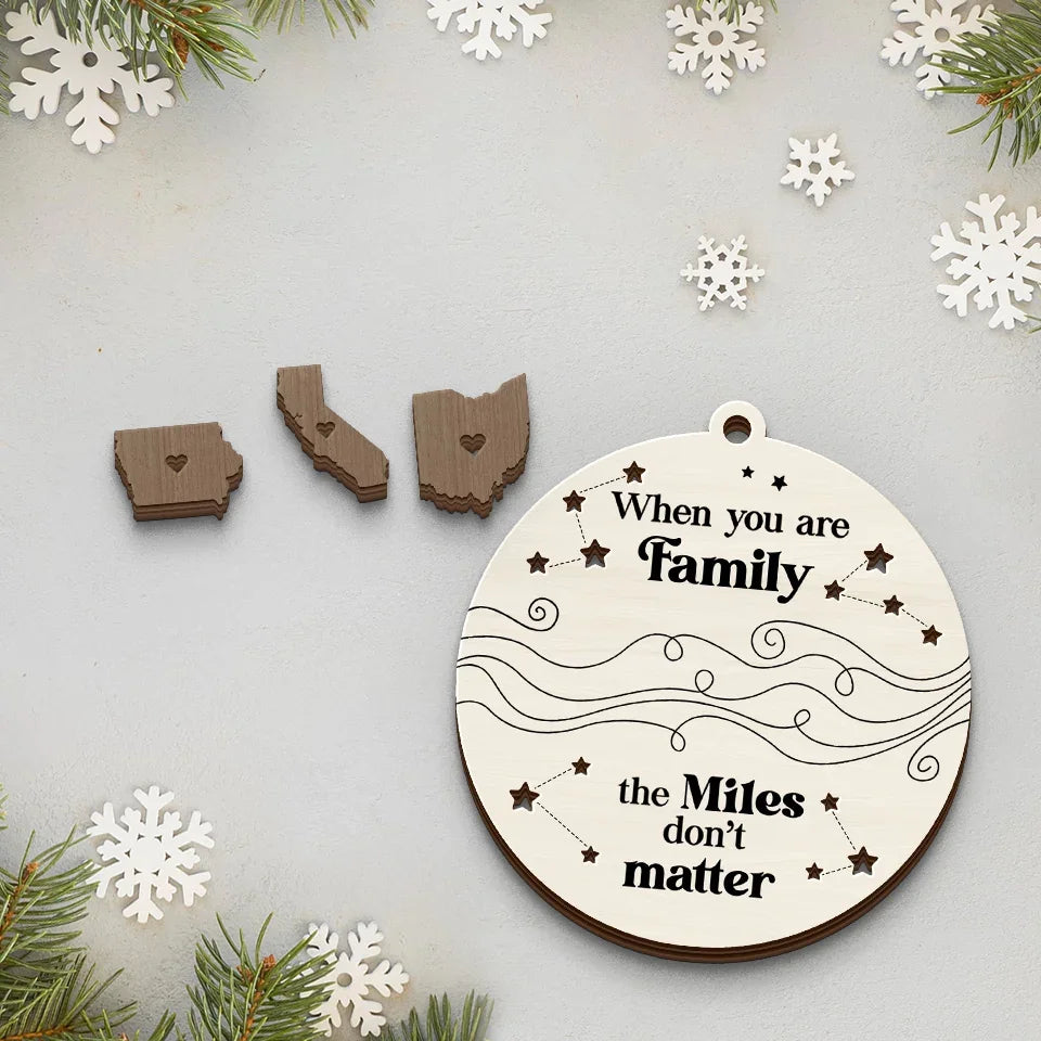 Long Distance We Will Always Be Connected By Heart - Family Personalized Custom Shaped 2 Layered Wood Christmas Ornament - Christmas Gift For Family Members