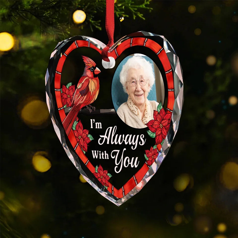 Custom Photo Your Love Remains In Our Hearts - Memorial Personalized Custom Heart Glass Ornament - Sympathy Gift For Family Members