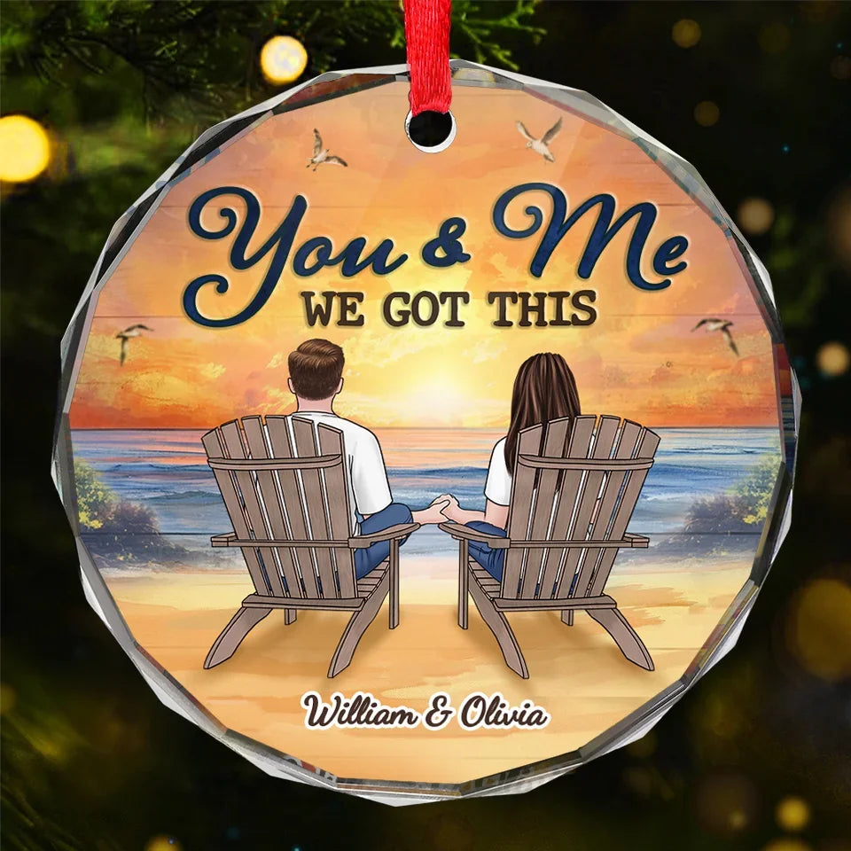 I Just Need You And The Sunset - Couple Personalized Custom Circle Glass Ornament - Gift For Husband Wife, Anniversary