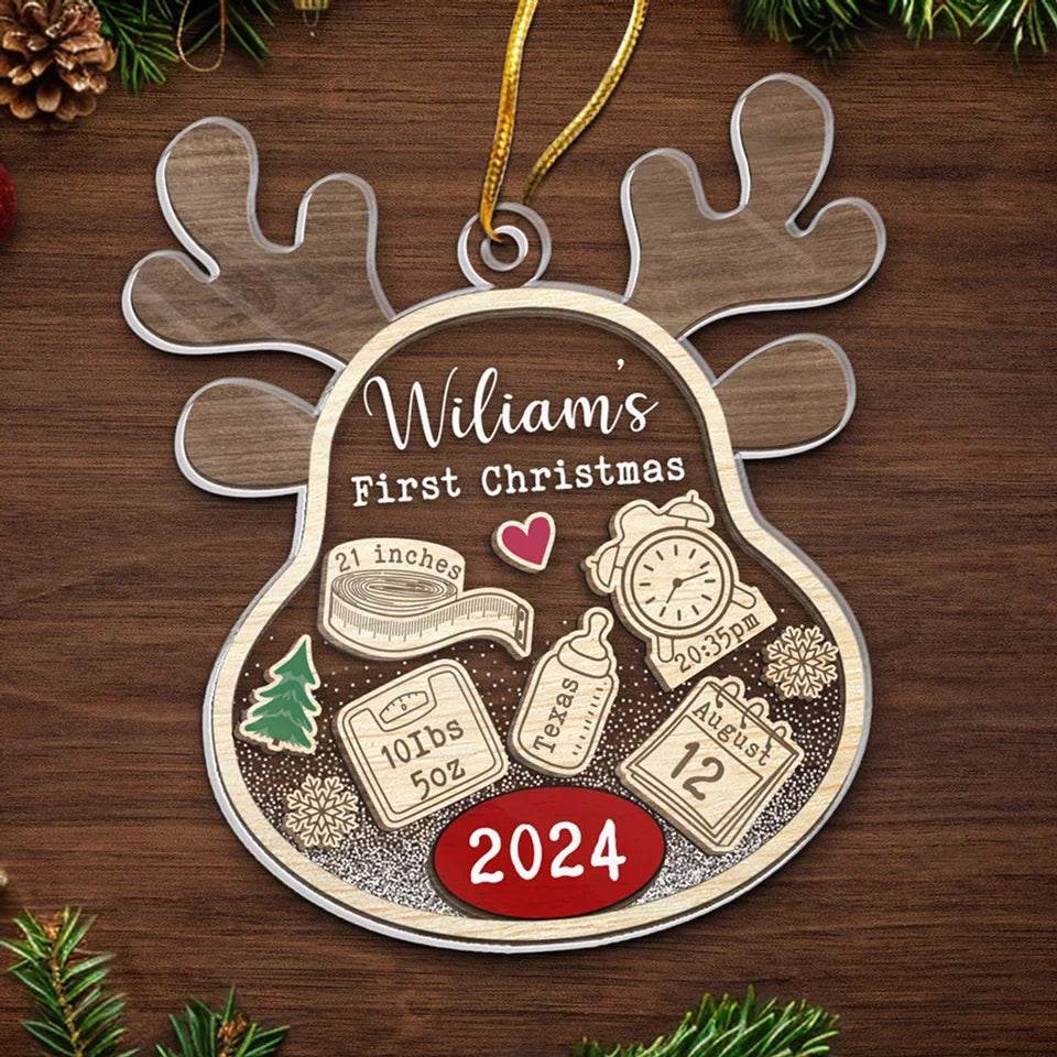 Our Little Reindeer Is Ready For Their First Sleigh Ride! - Family Personalized Custom Ornament - Acrylic Custom Shaped - Christmas Gift For Baby Kids, Newborn Baby, First Christmas
