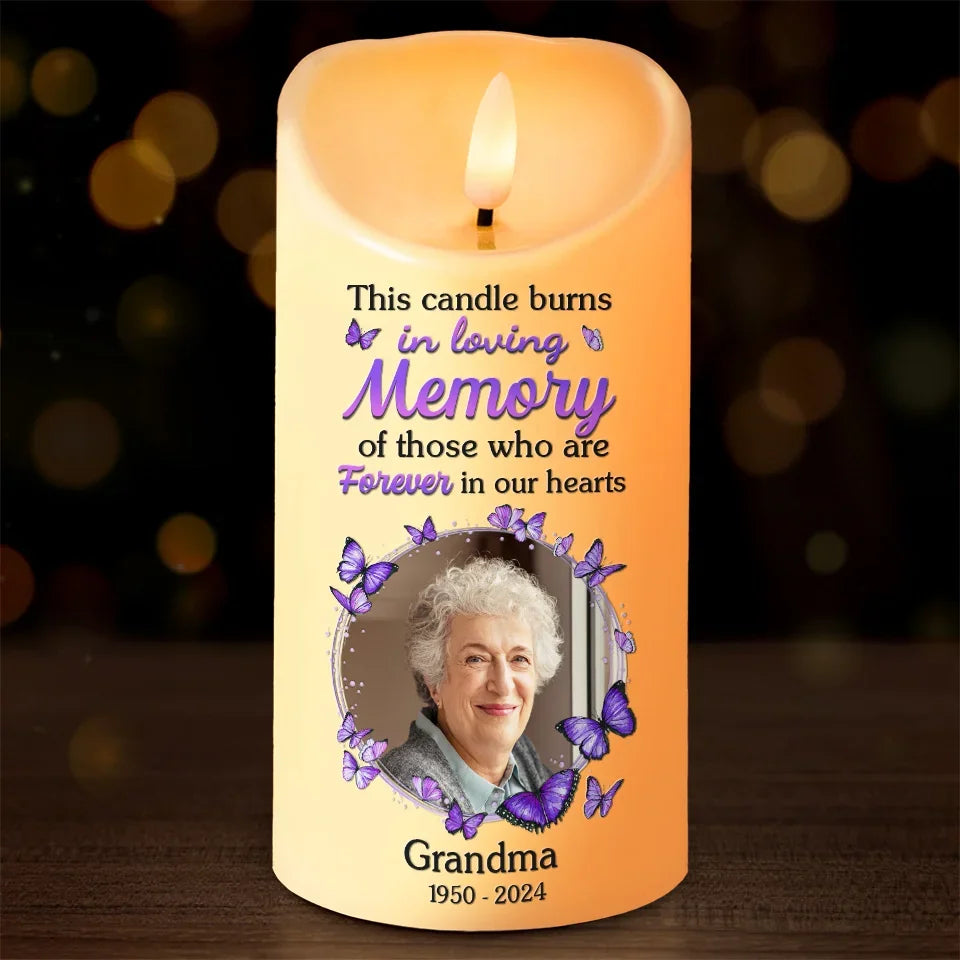 Custom Photo Forever In Our Hearts - Memorial Personalized Custom LED Candle - Sympathy Gift, Christmas Gift For Family Members