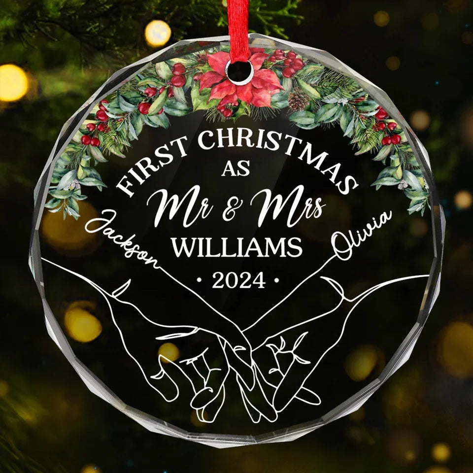 Starting New Traditions, Side By Side - Couple Personalized Custom Circle Glass Ornament - Christmas Gift For Husband Wife, Anniversary, First Christmas