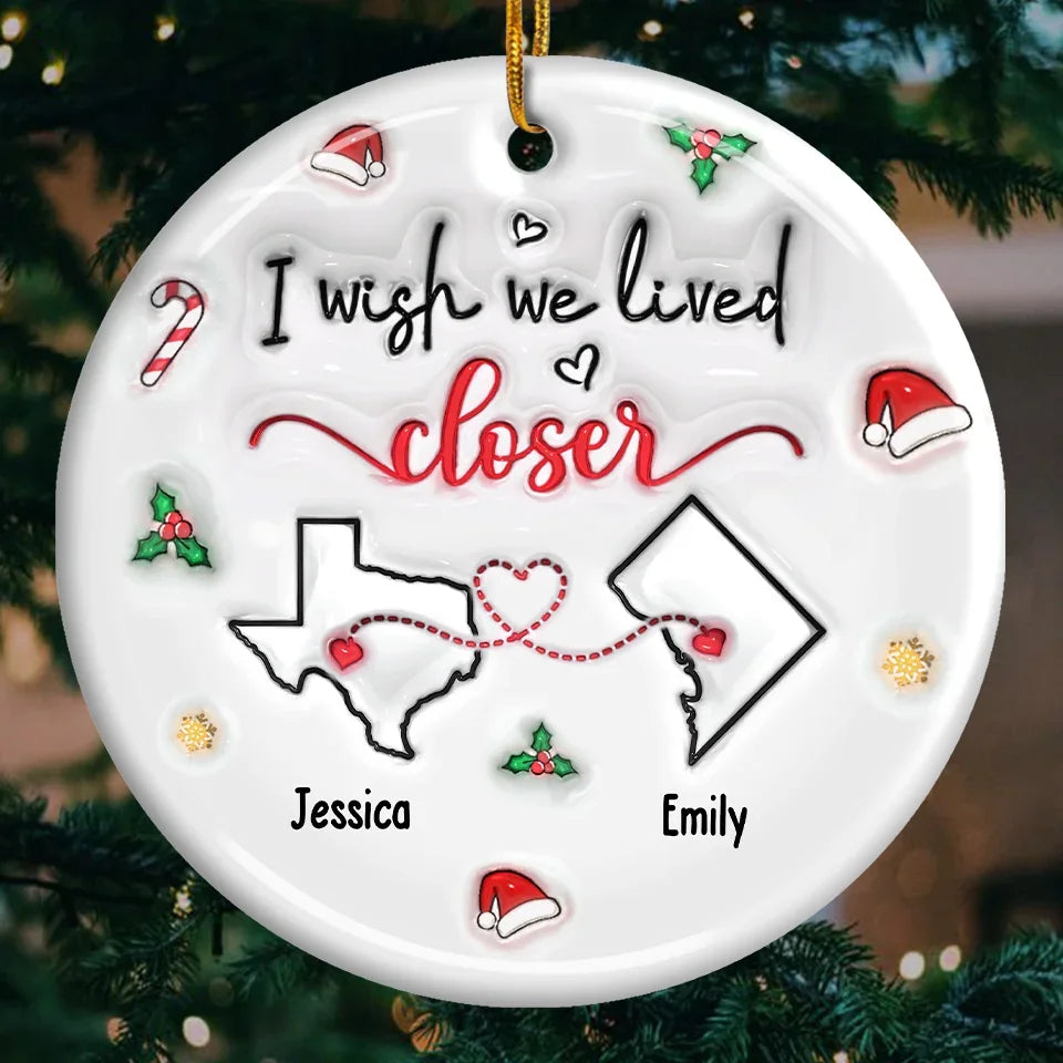 No Distance Is Too Far When Friendship Is Near - Bestie Personalized Custom 3D Inflated Effect Printed Ornament - Ceramic Round Shaped - Christmas Gift For Best Friends, BFF, Sisters