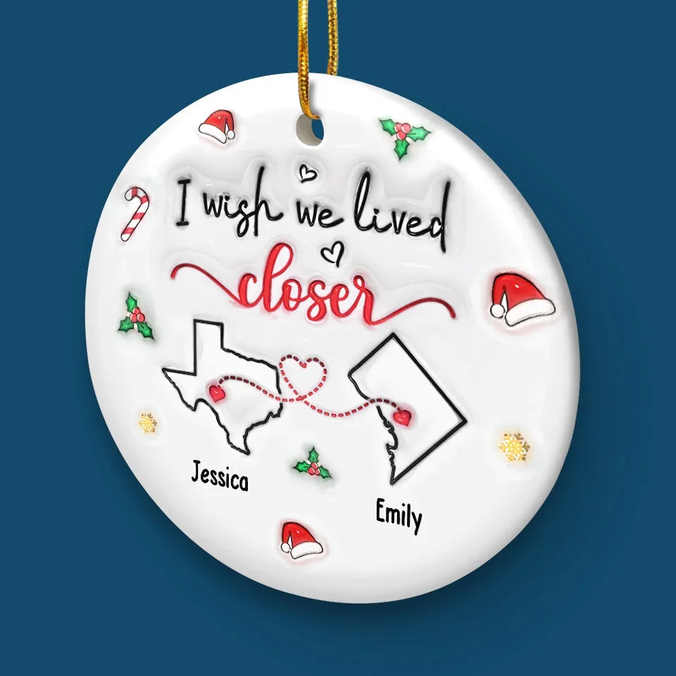 No Distance Is Too Far When Friendship Is Near - Bestie Personalized Custom 3D Inflated Effect Printed Ornament - Ceramic Round Shaped - Christmas Gift For Best Friends, BFF, Sisters