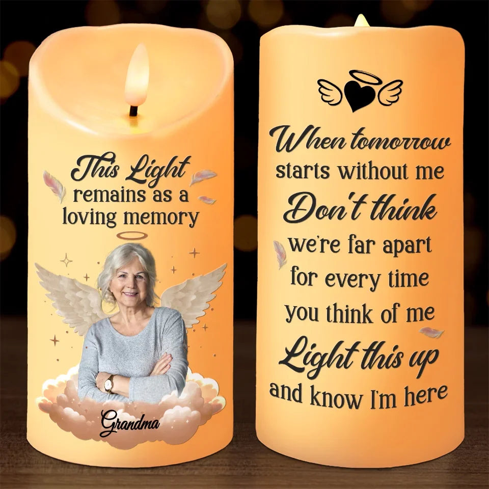 Custom Photo Life May End, But Love Doesn’t - Memorial Personalized Custom LED Candle - Sympathy Gift, Christmas Gift For Family Members