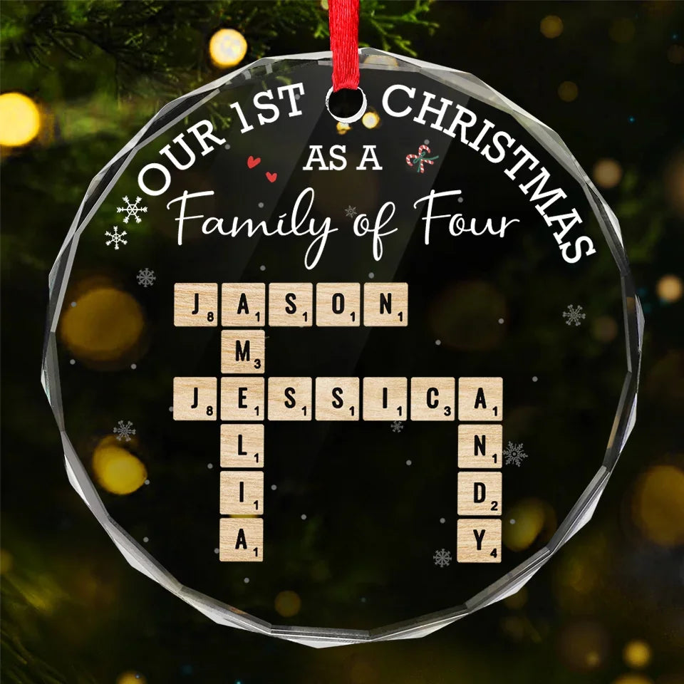 Our First Christmas As A Family - Family Personalized Custom Circle Glass Ornament - Christmas Gift For Family Members, First Christmas