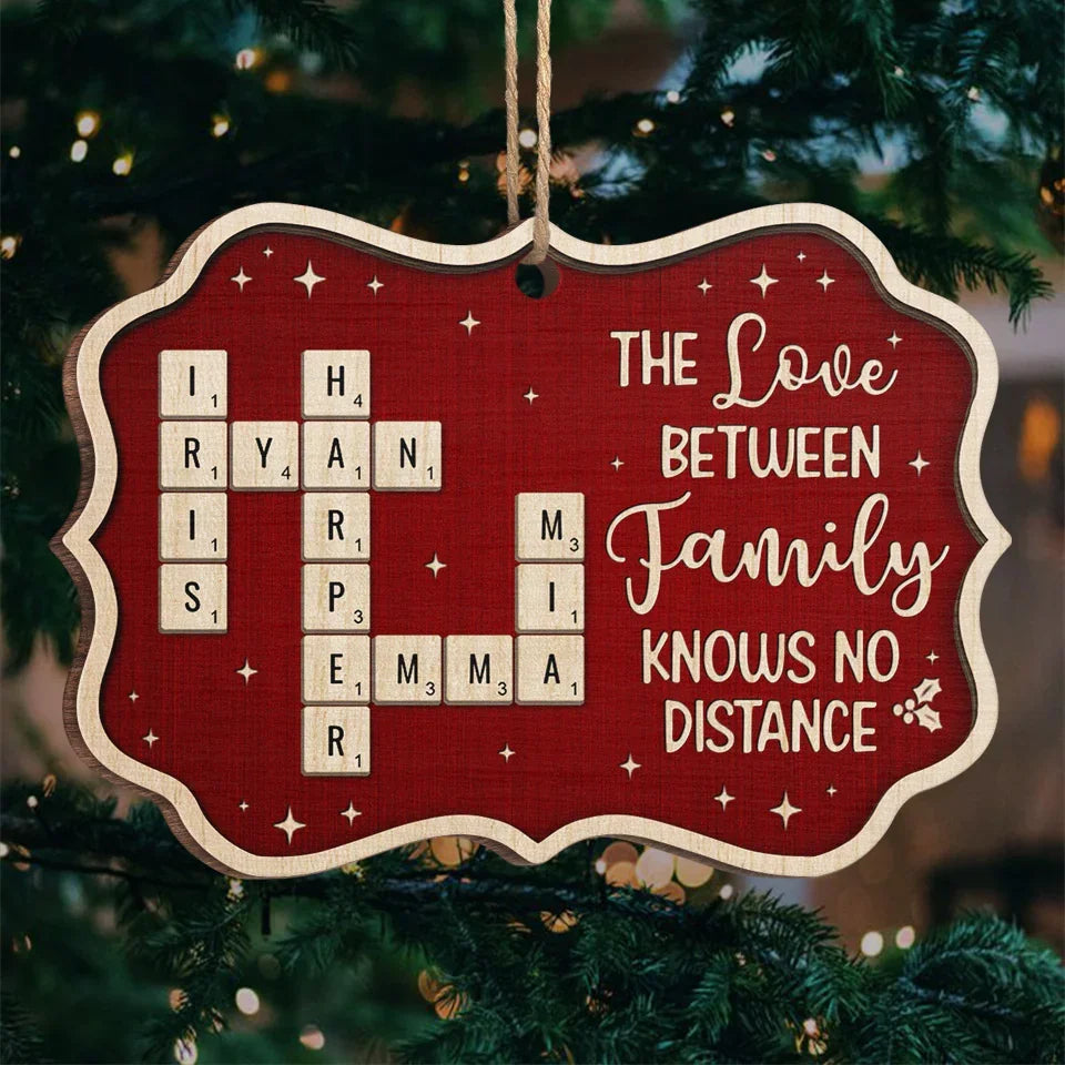 The Love Between Family Knows No Distance - Family Personalized Custom Ornament - Wood Benelux Shaped - Christmas Gift For Family Members