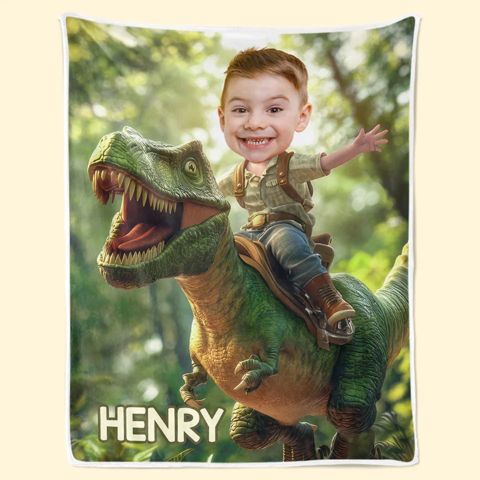 Custom Photo Roar Like A Dinosaur - Family Personalized Custom Blanket - Gift For Kids