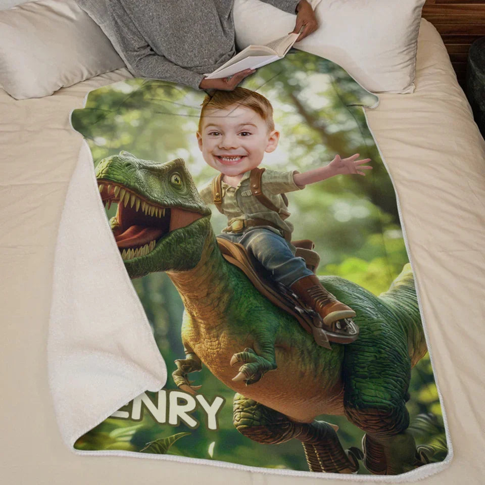 Custom Photo Roar Like A Dinosaur - Family Personalized Custom Blanket - Gift For Kids