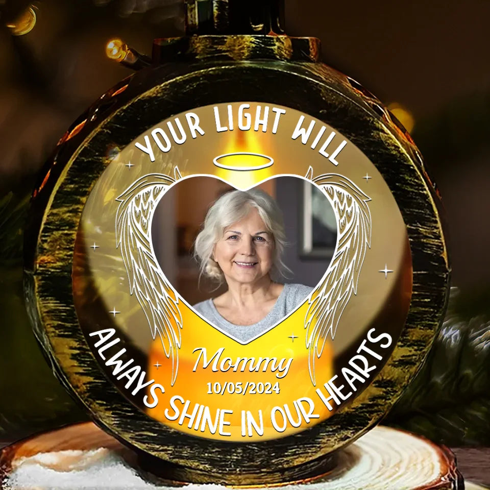 Custom Photo Your Light Will Continue To Guide Us Through The Darkness - Memorial Personalized Custom Candlelight Lantern Ornament - Sympathy Gift, Christmas Gift For Family Members