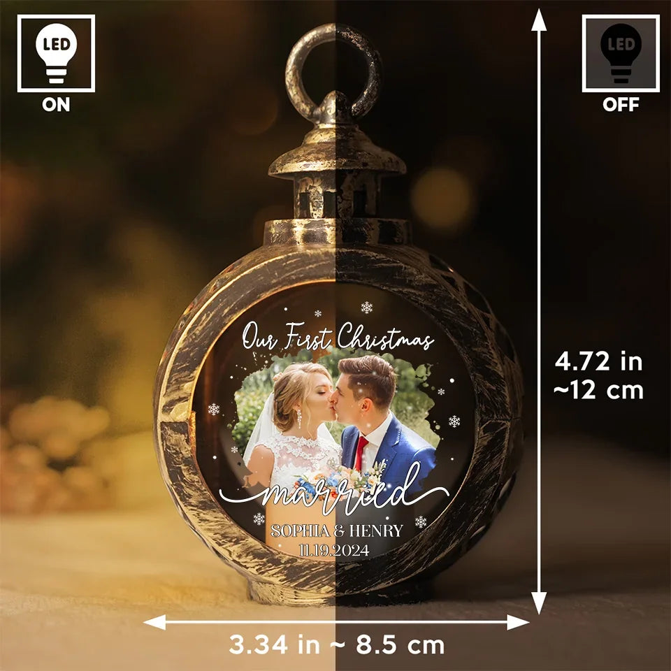 Custom Photo Celebrating Our First Year Of Marriage - Couple Personalized Custom Candlelight Lantern Ornament - Christmas Gift For Husband Wife, Anniversary, First Christmas