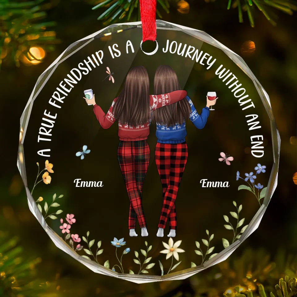 Friends Who Laugh Together, Stay Together - Bestie Personalized Custom Circle Glass Ornament - Christmas Gift For Best Friends, BFF, Sisters