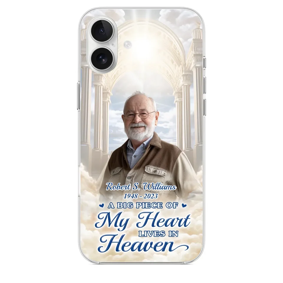Custom Photo A Big Piece Of My Heart Lives In Heaven - Memorial Personalized Custom Clear Phone Case - Sympathy Gift For Family Members