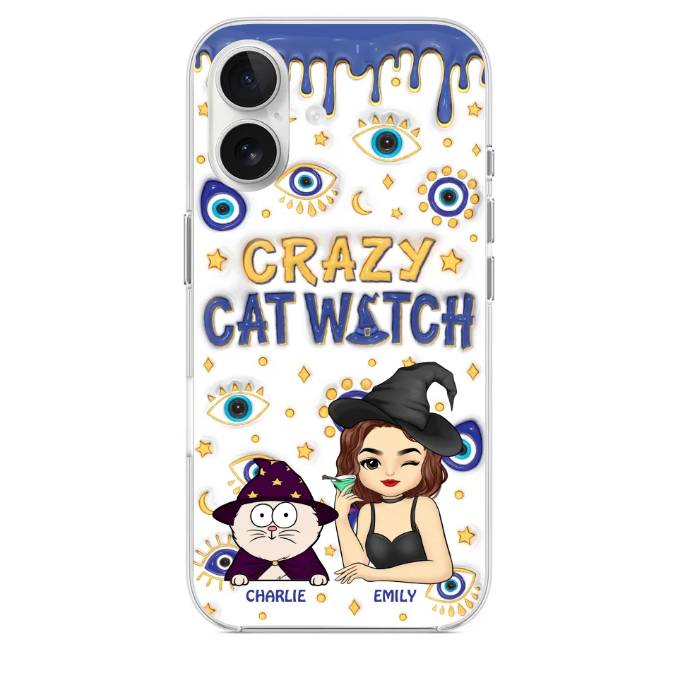 You Can't Scare Me I'm The Crazy Cat Witch - Cat Personalized Custom 3D Inflated Effect Printed Clear Phone Case - Halloween Gift For Pet Owners, Pet Lovers
