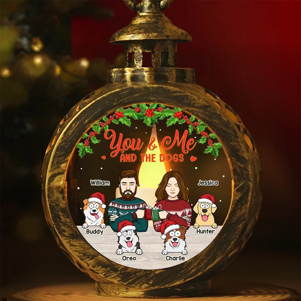 You & Me And The Fur Babies - Couple Personalized Custom Candlelight Lantern Ornament - Christmas Gift For Husband Wife, Anniversary, Pet Owners, Pet Lovers