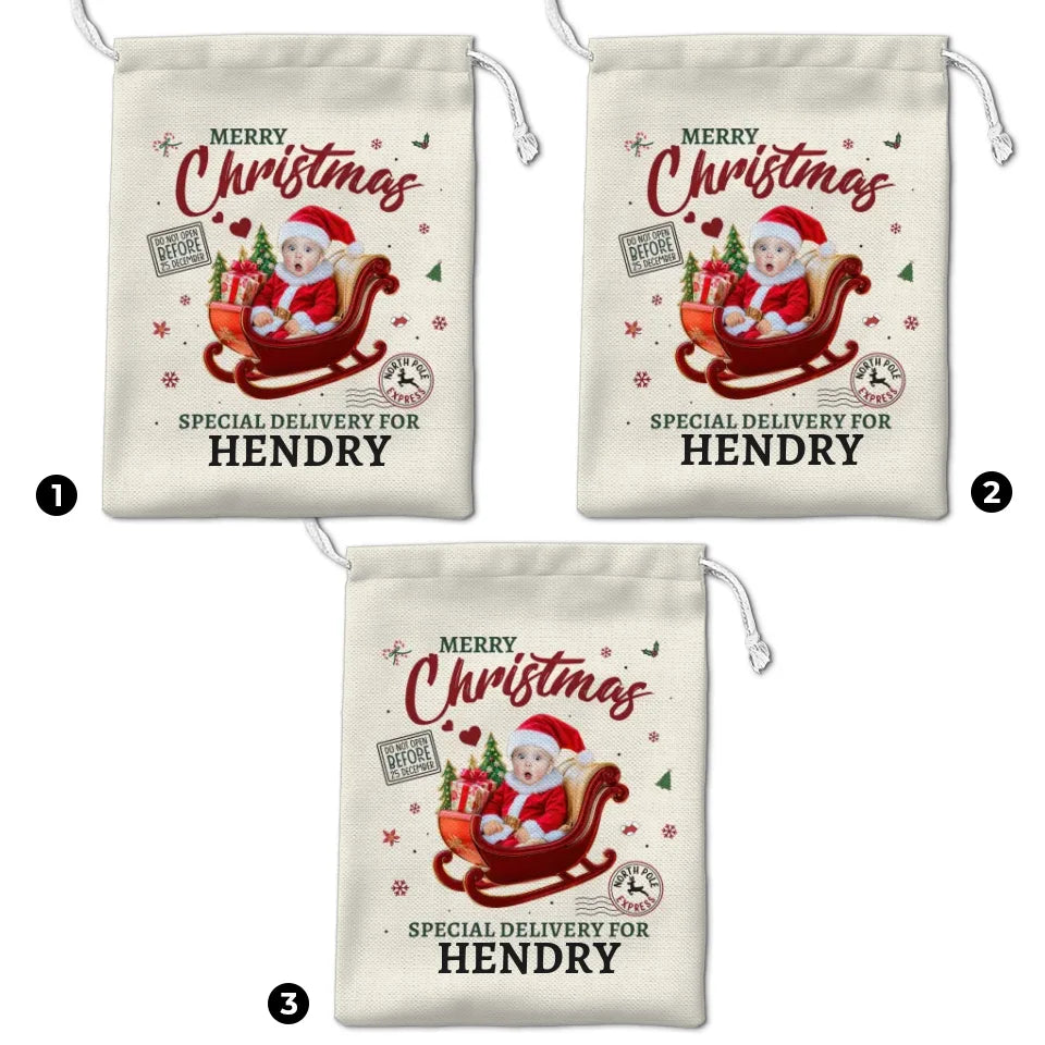 Custom Photo Merry Christmas - Family Personalized Custom Christmas Favor Bag - Christmas Gift For Baby Kids, Newborn Baby, First Christmas