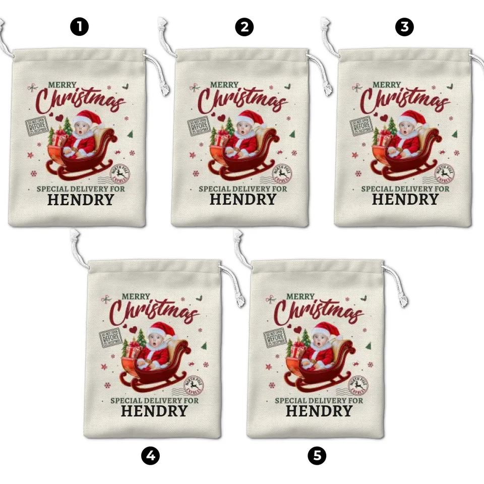 Custom Photo Merry Christmas - Family Personalized Custom Christmas Favor Bag - Christmas Gift For Baby Kids, Newborn Baby, First Christmas