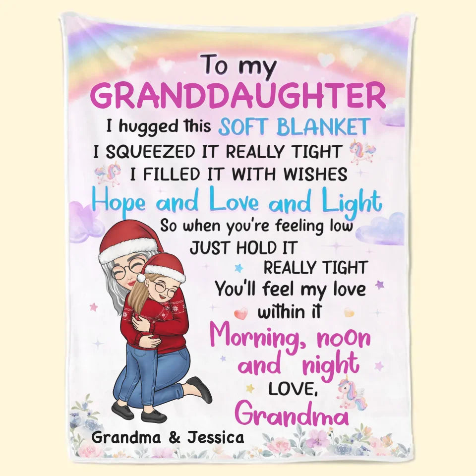 Grandma’s Hug Is The Best Therapy - Family Personalized Custom Blanket - Christmas Gift For Grandma, Grandkid