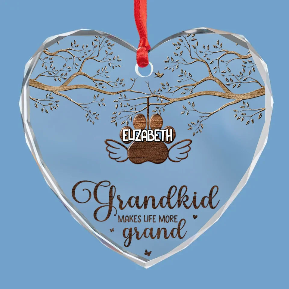 Grandkids Make Life More Grand - Family Personalized Custom Heart Glass Ornament - Christmas Gift For Grandma