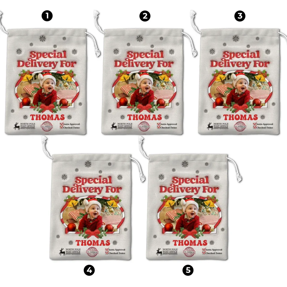 Custom Photo Special Delivery For - Personalized Custom 3D Inflated Effect Printed Christmas Favor Bag - Christmas Gift For Kid