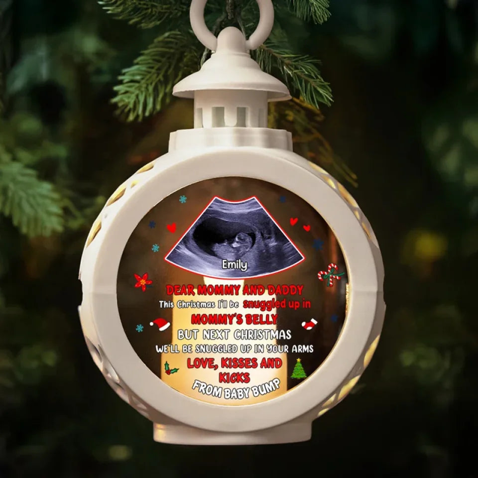 Custom Photo This Christmas I'll Be Snuggled Up In Mommy's Belly - Family Personalized Custom Candlelight Lantern Ornament - Christmas Gift For Baby Kids, Newborn Baby