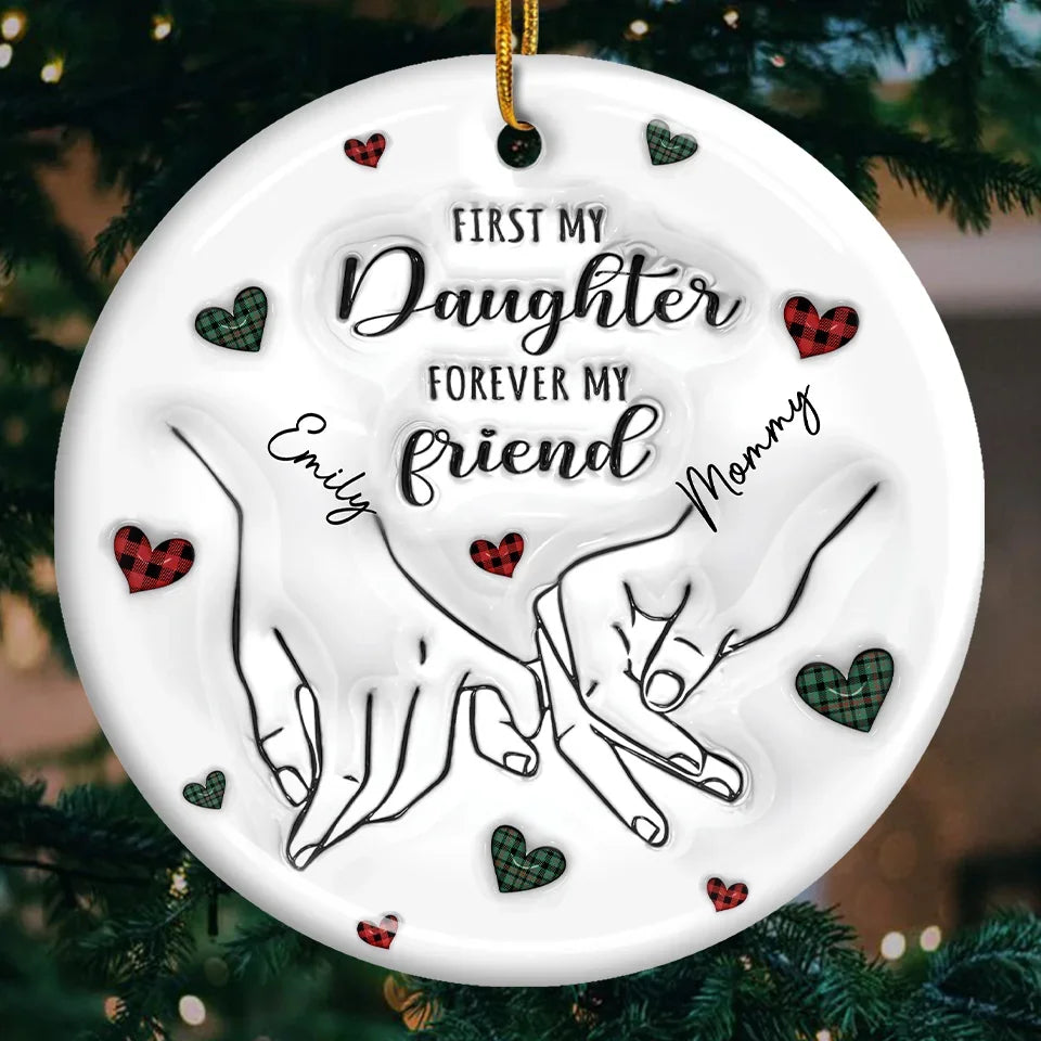 The Miracle Of A Mom Is In Her Love - Family Personalized Custom 3D Inflated Effect Printed Ornament - Ceramic Round Shaped - Christmas Gift For Mom, Daughter