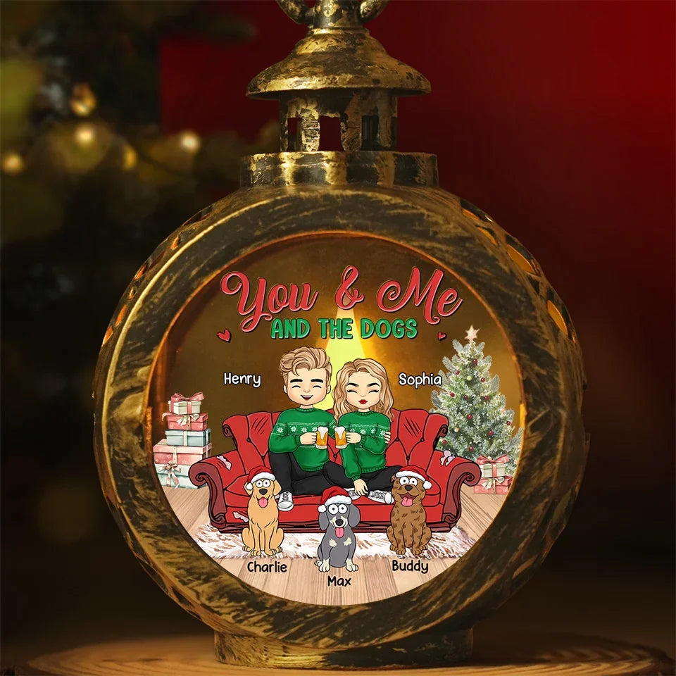 You And Me And The Fur Babies - Dog & Cat Personalized Custom Candlelight Lantern Ornament - Christmas Gift For Couple, Husband Wife, Pet Owners, Pet Lovers