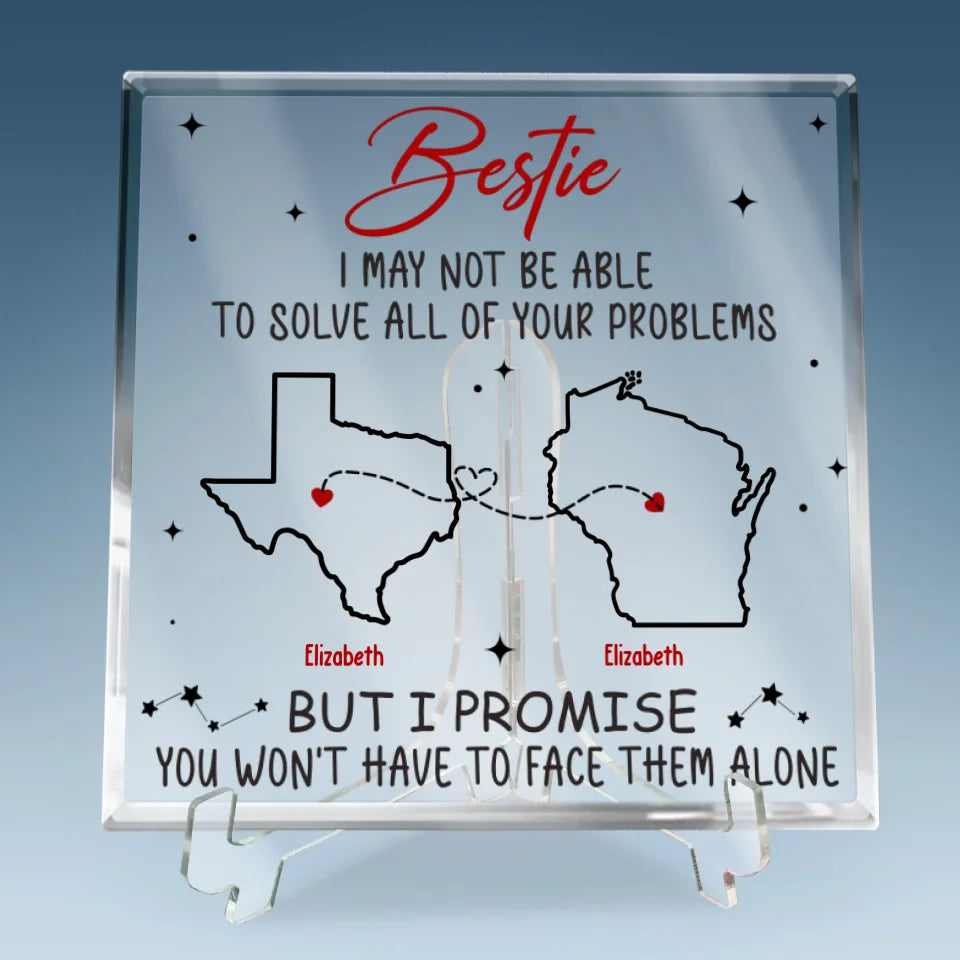 Miles Apart, But Forever Connected - Bestie Personalized Custom Square Shaped Acrylic Plaque - Gift For Best Friends, BFF, Sisters
