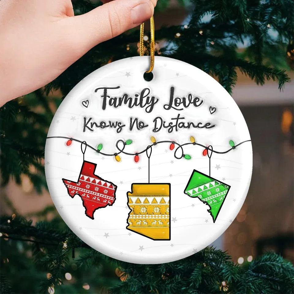 Long Distance Together Forever, Never Truly Apart - Family Personalized Custom Ornament - Ceramic Round Shaped - Christmas Gift For Family Members
