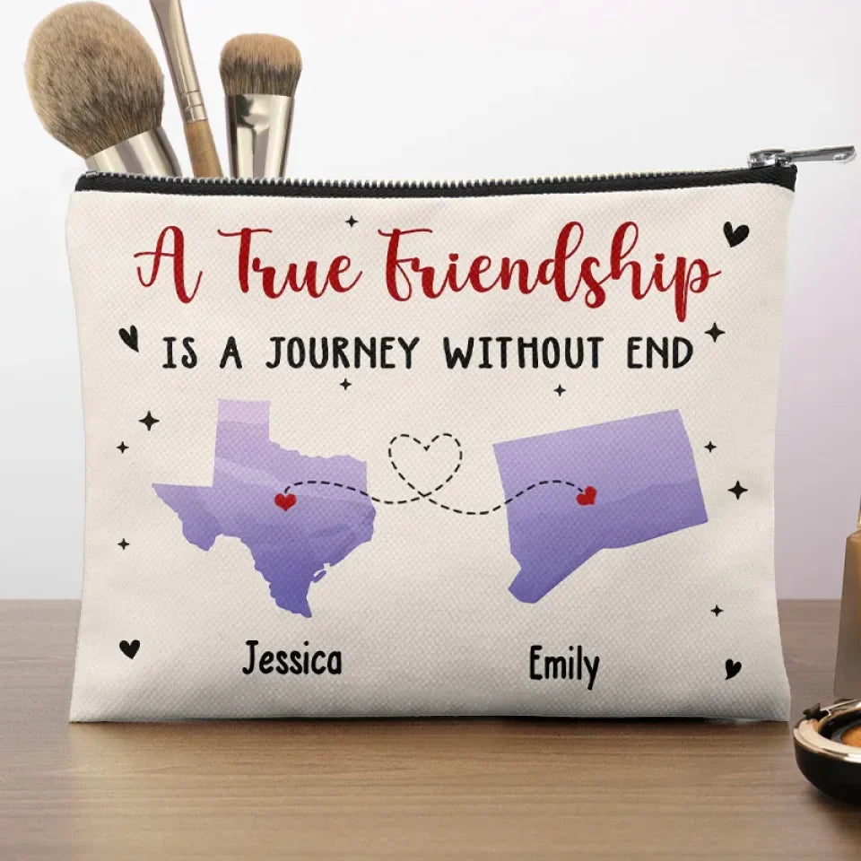 True Friends Are Never Apart In Heart - Bestie Personalized Custom Cosmetic Bag - Gift For Best Friends, BFF, Sisters