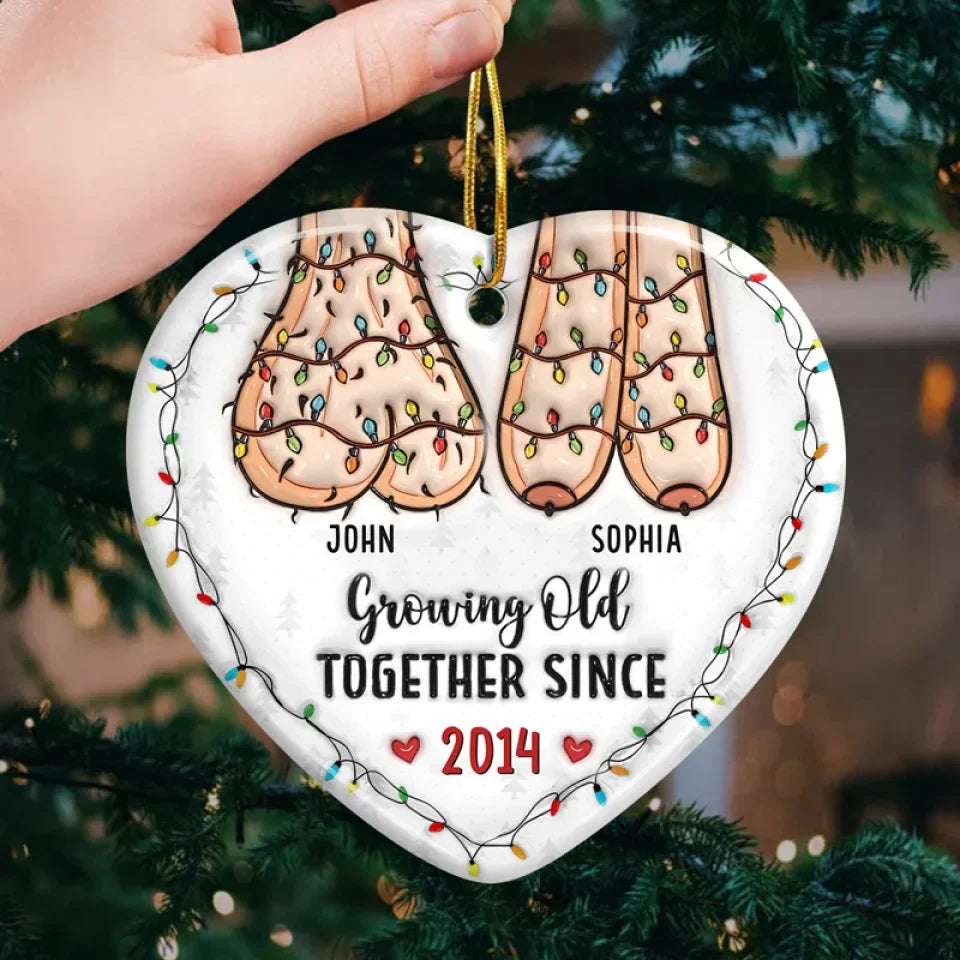 I Want To Grow Old With You - Couple Personalized Custom 3D Inflated Effect Printed Ornament - Ceramic Heart Shaped - Christmas Gift For Husband Wife, Anniversary