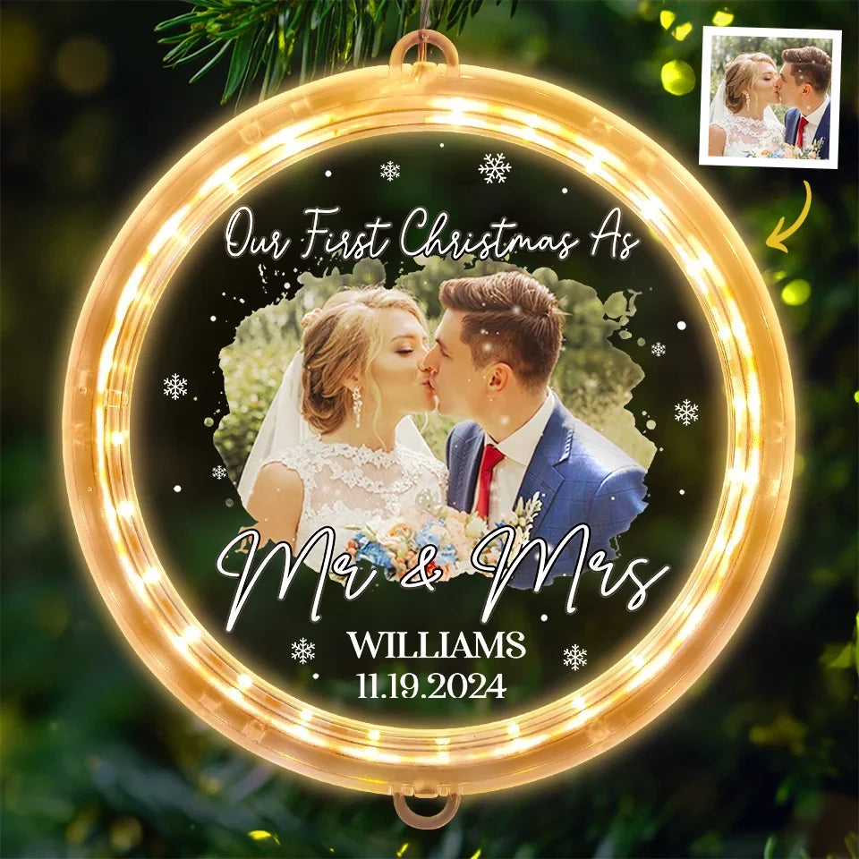 Custom Photo Our First Christmas Together - Couple Personalized Custom LED Pendant Light Ornament - Christmas Gift For Husband Wife, Anniversary, First Christmas