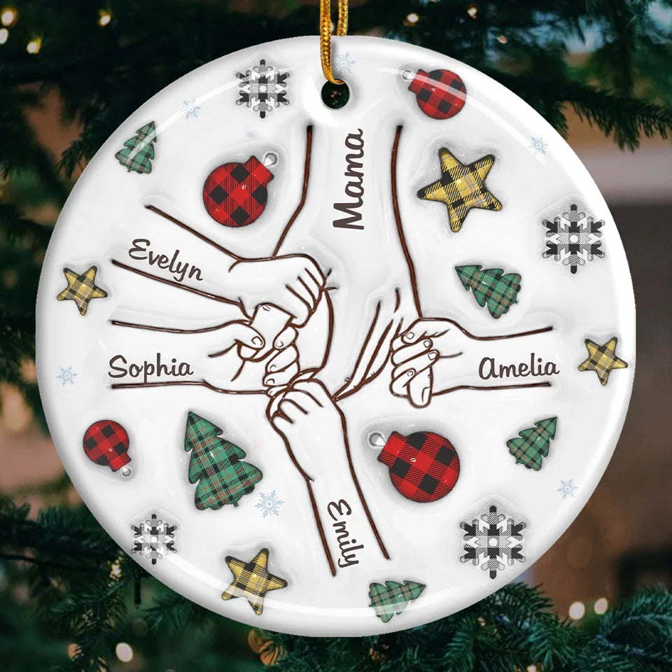 Mom's Hand, My Constant Guide - Family Personalized Custom 3D Inflated Effect Printed Ornament - Ceramic Round Shaped - Christmas Gift For Mom, Grandma