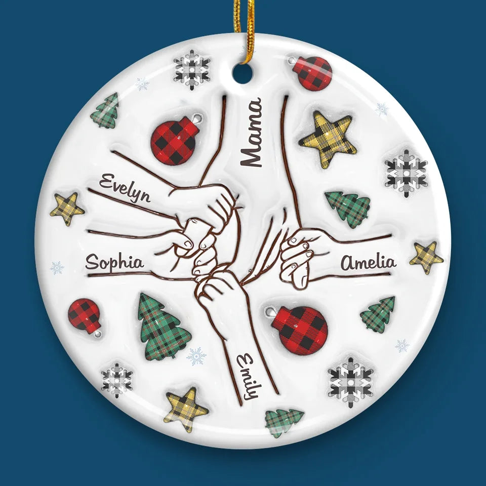 Mom's Hand, My Constant Guide - Family Personalized Custom 3D Inflated Effect Printed Ornament - Ceramic Round Shaped - Christmas Gift For Mom, Grandma