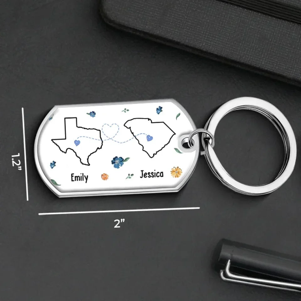 Even Though We're Far Apart, You're Always Right Here In My Heart - Bestie Personalized Custom Keychain - Gift For Best Friends, BFF, Sisters