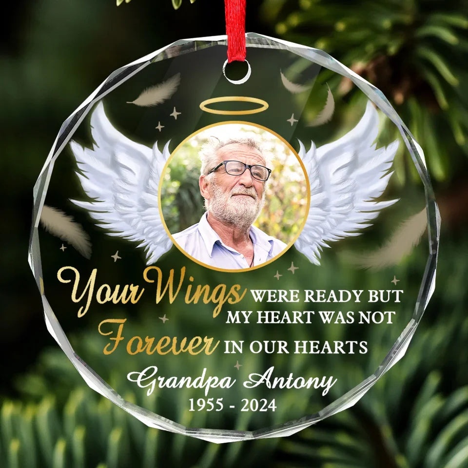 Custom Photo We Keep You In Our Hearts And Our Minds - Memorial Personalized Custom Circle Glass Ornament - Sympathy Gift, Christmas Gift For Family Members