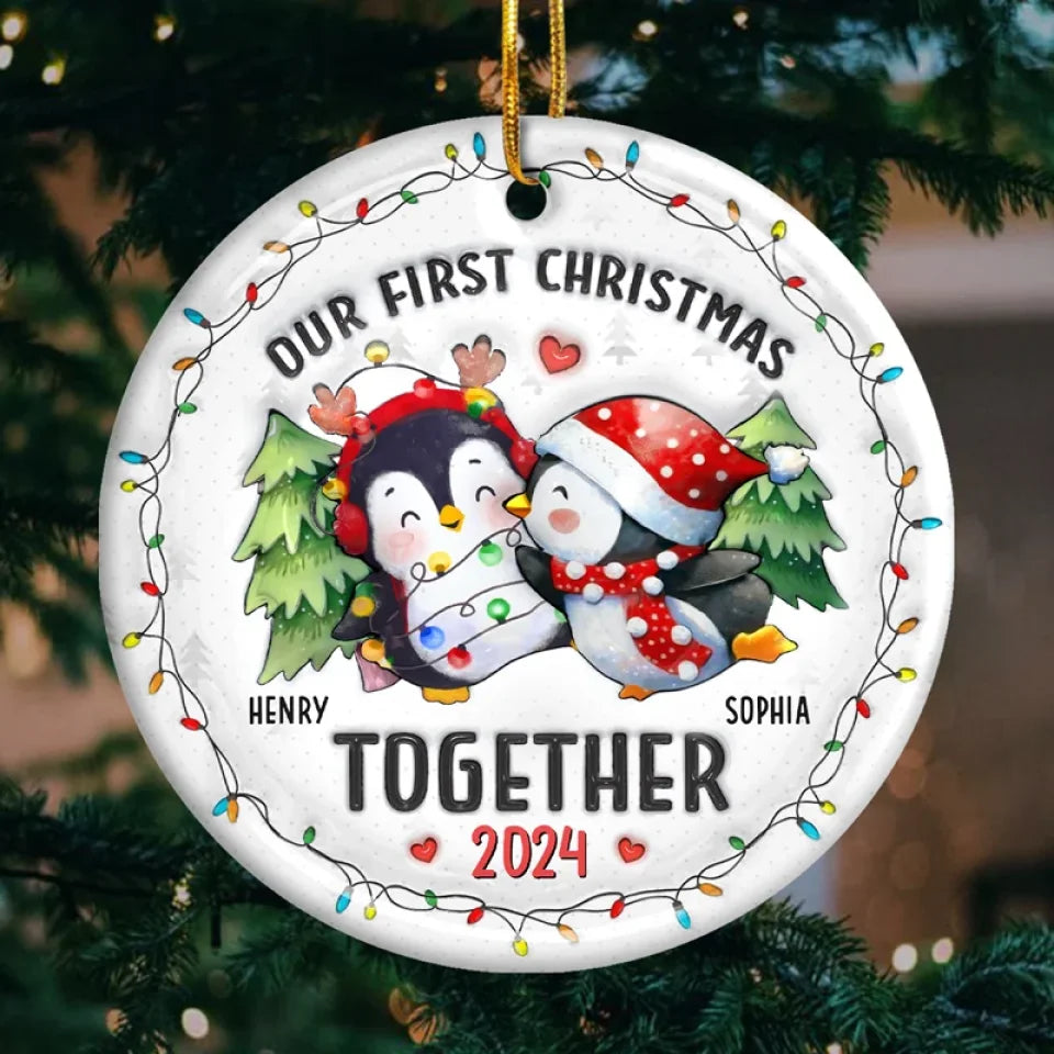 We Are Together From Now - Couple Personalized Custom 3D Inflated Effect Printed Ornament - Ceramic Round Shaped - Christmas Gift For Husband Wife, Anniversary, First Christmas