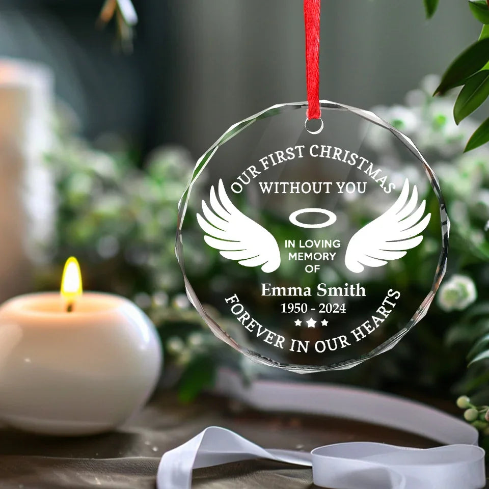 Your Spirit Lives On In Every Thought We Share - Memorial Personalized Custom Circle Glass Ornament - Sympathy Gift, Christmas Gift For Family Members