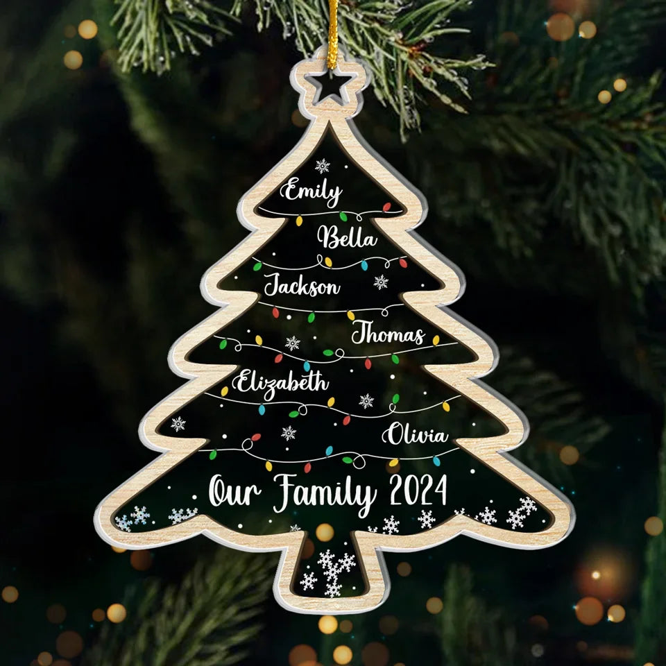 Our Christmas Tree Shines With The Love Of Family - Family Personalized Custom Ornament - Acrylic Custom Shaped - Christmas Gift For Family Members