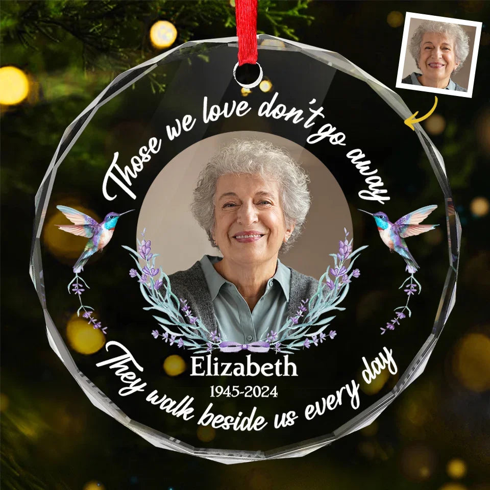 Custom Photo Love Never Leaves Us Even When They're Gone - Memorial Personalized Custom Circle Glass Ornament - Sympathy Gift, Christmas Gift For Family Members