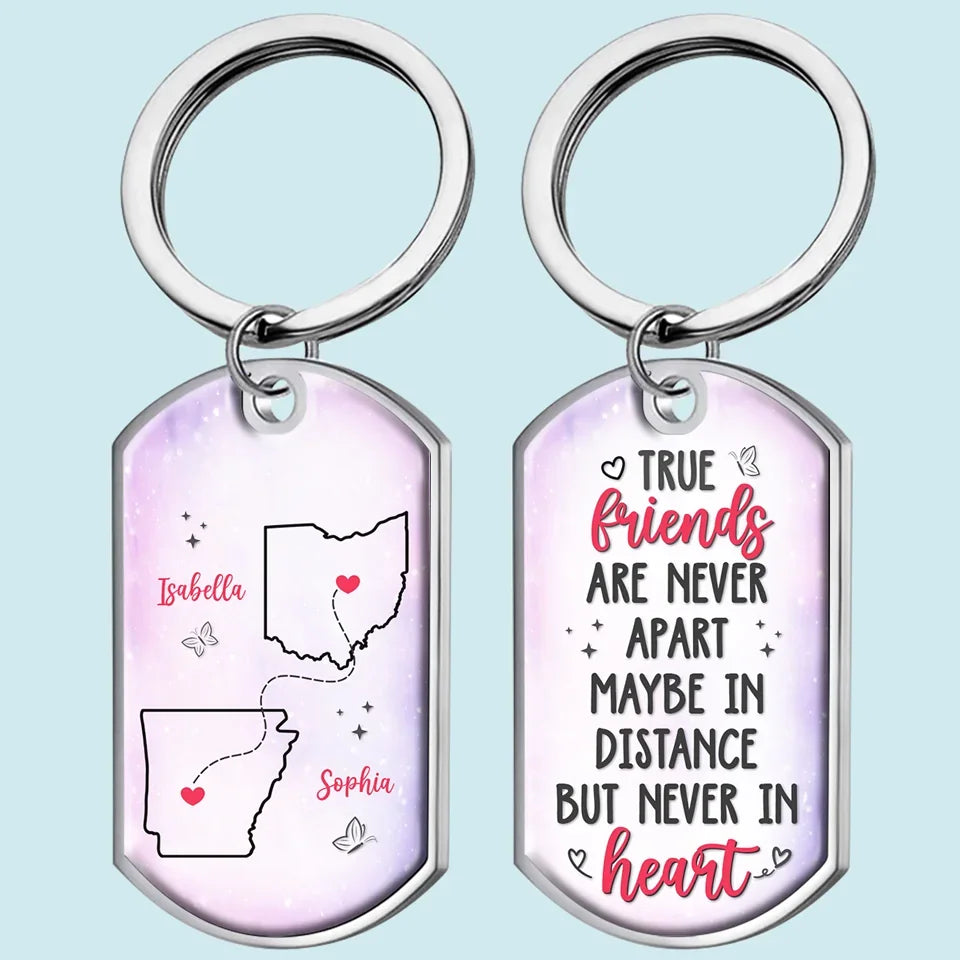 True Friends Keep Each Other In Heart - Bestie Personalized Custom Keychain - Gift For Best Friends, BFF, Sisters