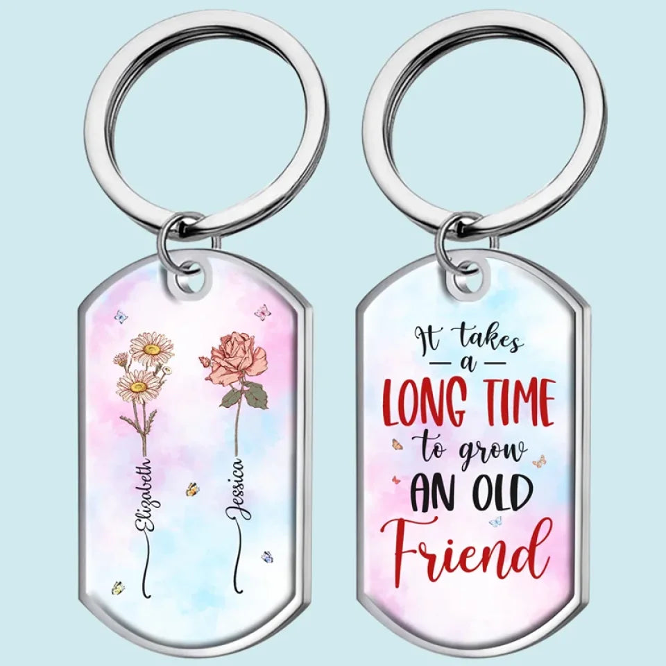 Blossoming Besties Forever - Bestie Personalized Custom Keychain - Gift For Best Friends, BFF, Sisters