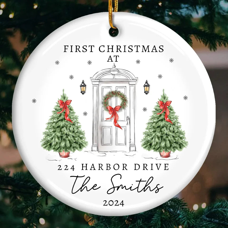 First Christmas At Our Dream House - Family Personalized Custom Ornament - Ceramic Round Shaped - Christmas Gift For Family Members, First Christmas
