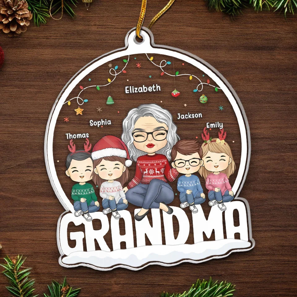 Blessed With The Best Grandkids - Family Personalized Custom Ornament - Acrylic Custom Shaped - Christmas Gift For Grandma, Grandkid