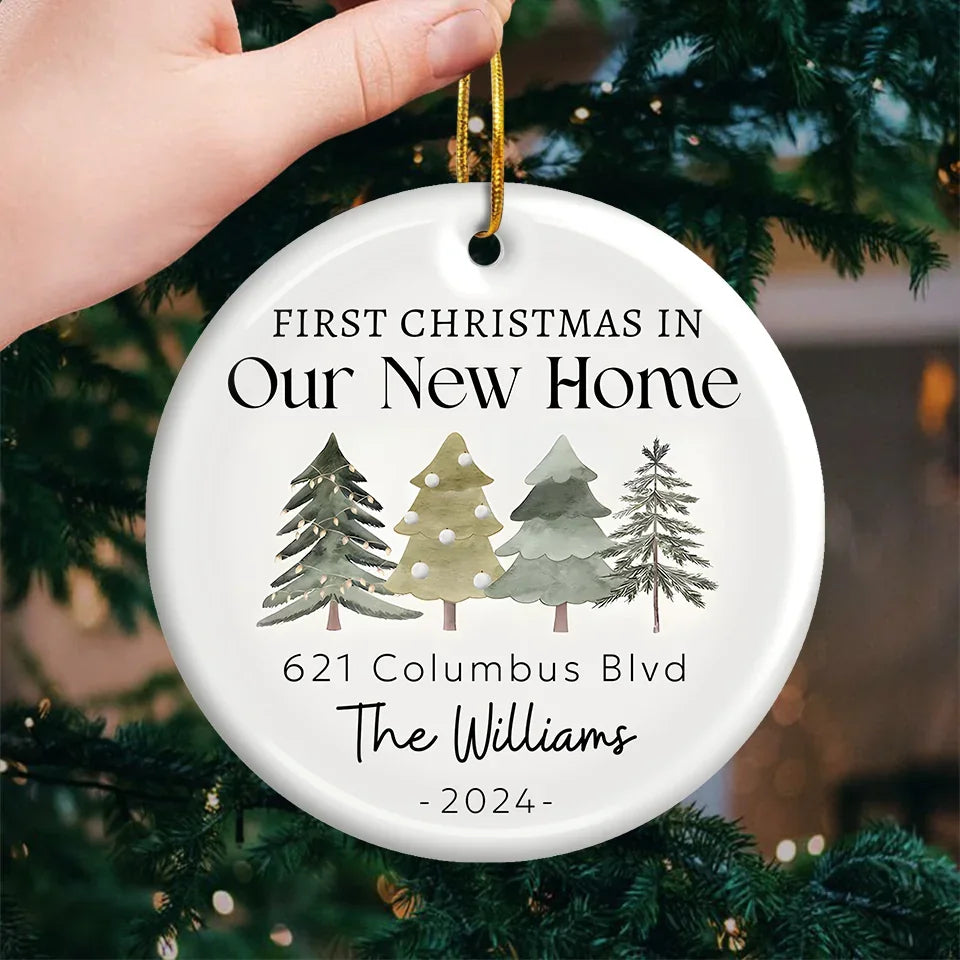 Our New Home - Family Personalized Custom Ornament - Ceramic Round Shaped - Christmas Gift For Family Members, First Christmas