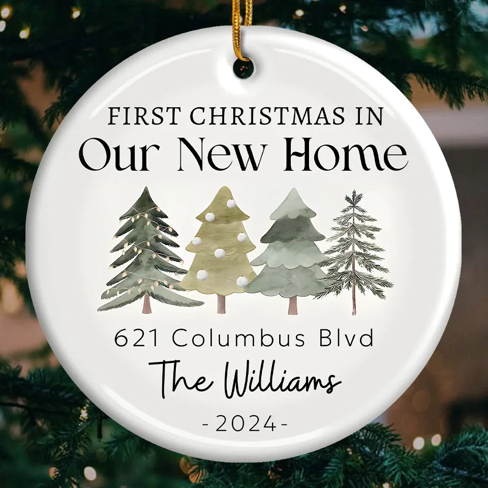 Our New Home - Family Personalized Custom Ornament - Ceramic Round Shaped - Christmas Gift For Family Members, First Christmas