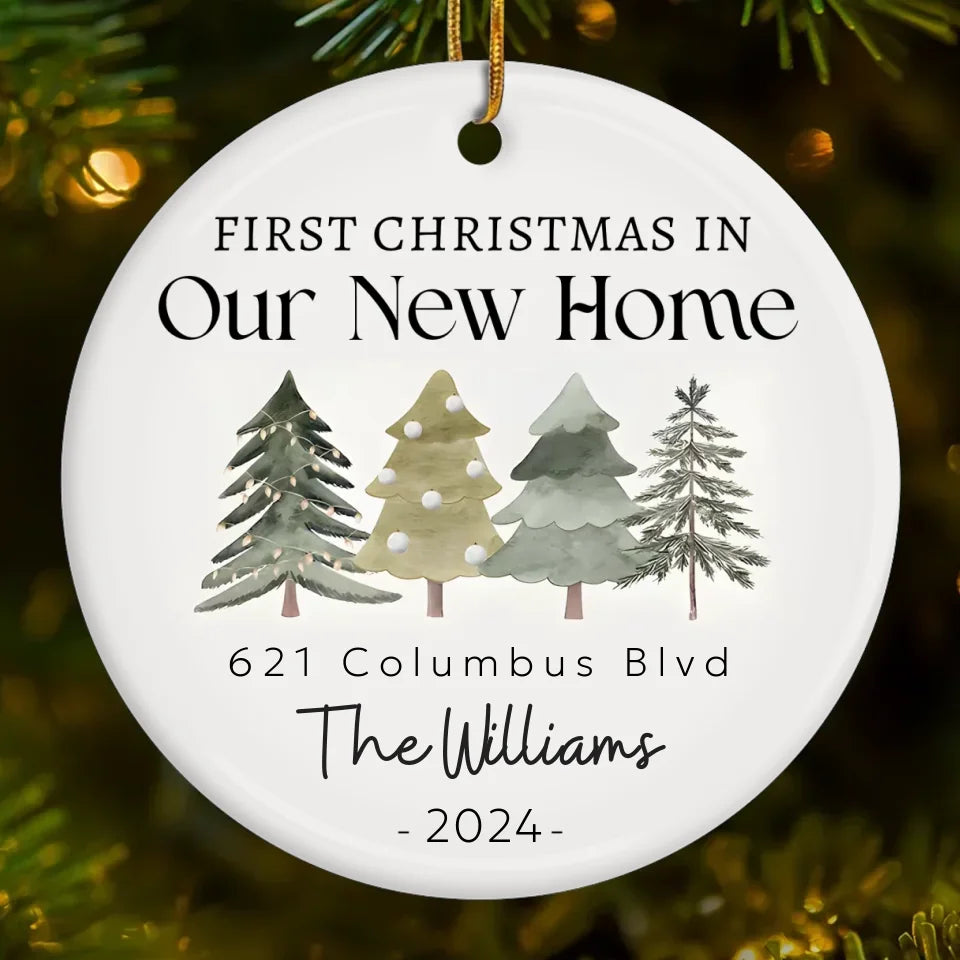 Our New Home - Family Personalized Custom Ornament - Ceramic Round Shaped - Christmas Gift For Family Members, First Christmas