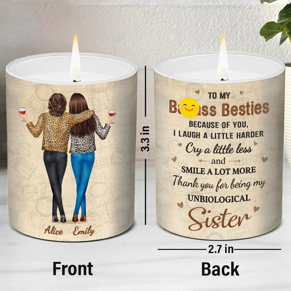 Friends Become Family - Bestie Personalized Custom Smokeless Scented Candle - Christmas Gift For Best Friends, BFF, Sisters