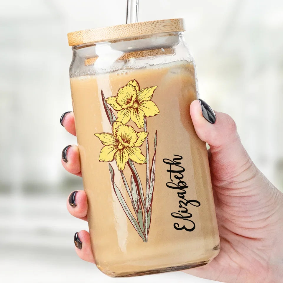 Like A Rose, You Brighten My Day - Bestie Personalized Custom Glass Cup, Iced Coffee Cup - Christmas Gift For Best Friends, BFF, Sisters