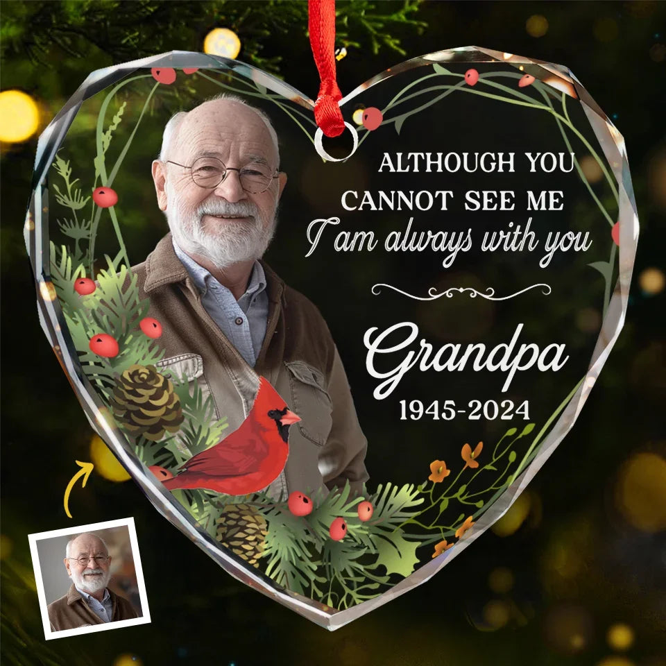Custom Photo Those We Love Don't Go Away, They Walk Beside Us Everyday - Memorial Personalized Custom Heart Glass Ornament - Sympathy Gift, Christmas Gift For Family Members
